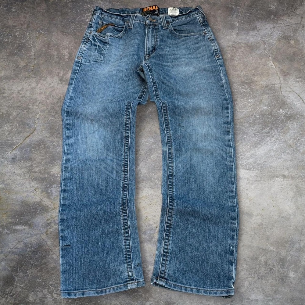 Ariat Rebar M5 Slim Straight Western Workwear Blue Denim Jeans Men's Size 33x31